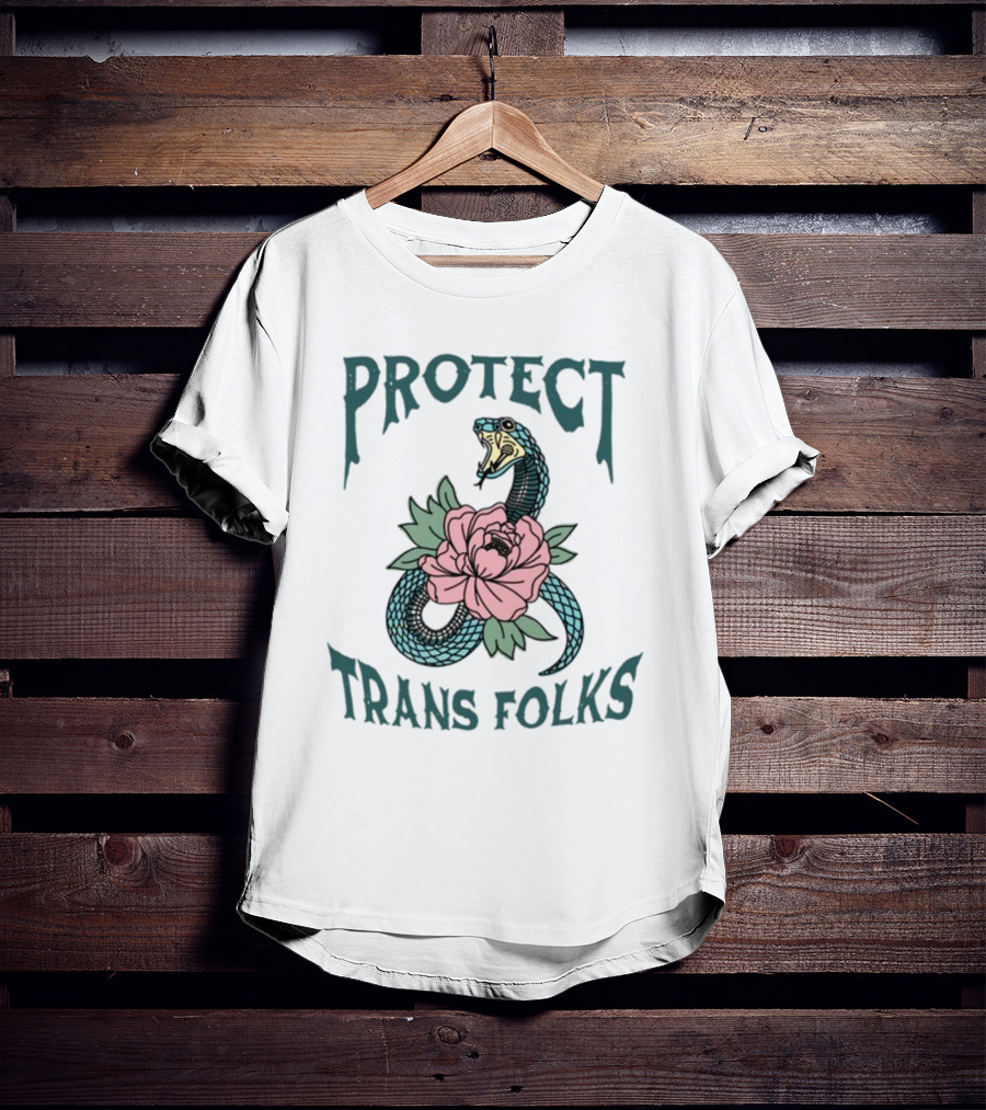 Protect Trans Folks Snake And Flower Transfigureprint T-Shirt