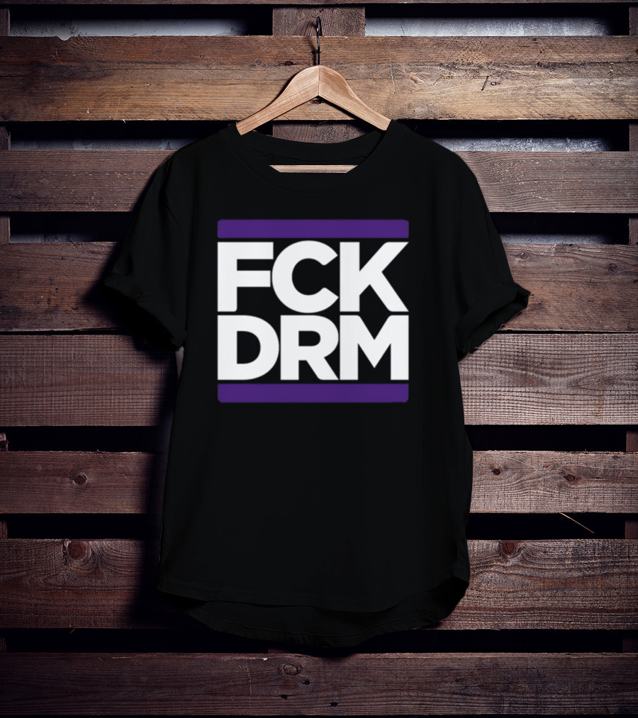 Modernvintageg Fck Drm Text Bold White Letters Purple Bars T-Shirt