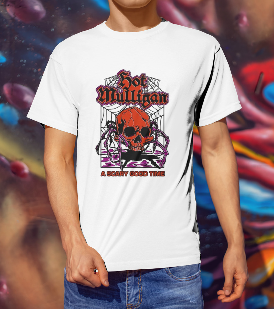 Hot Mulligan Halloween Skull Web A Scary Good Time T-Shirt