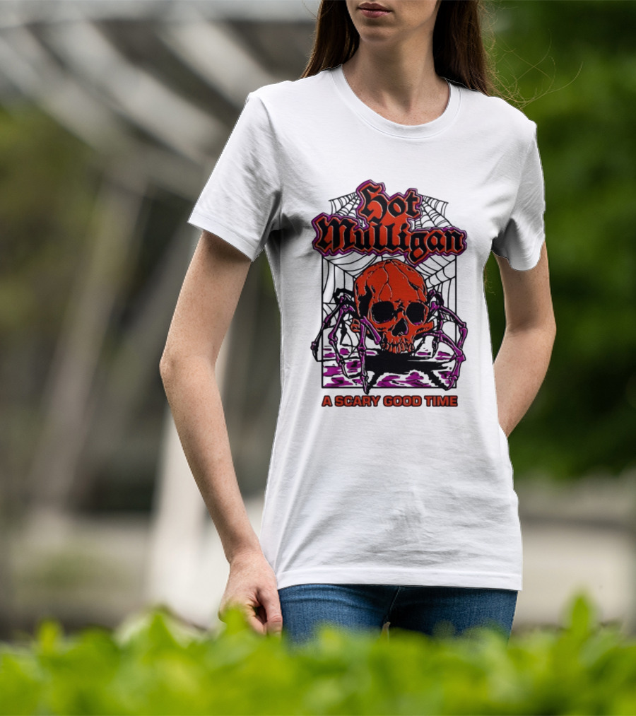 Hot Mulligan Halloween Skull Web A Scary Good Time T-Shirt