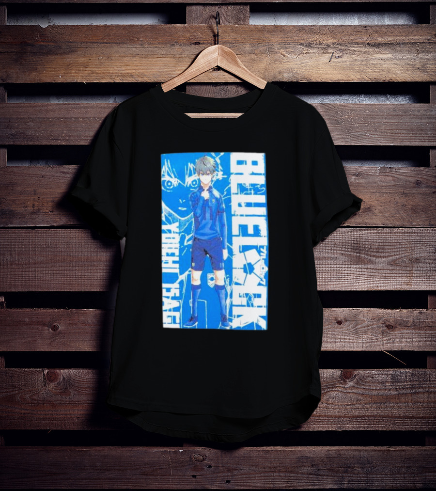Blue Lock Isagi Yoichi Anime Soccer Character Bold Blue T-Shirt