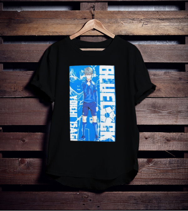 Blue Lock Isagi Yoichi Anime Soccer Character Bold Blue T-Shirt