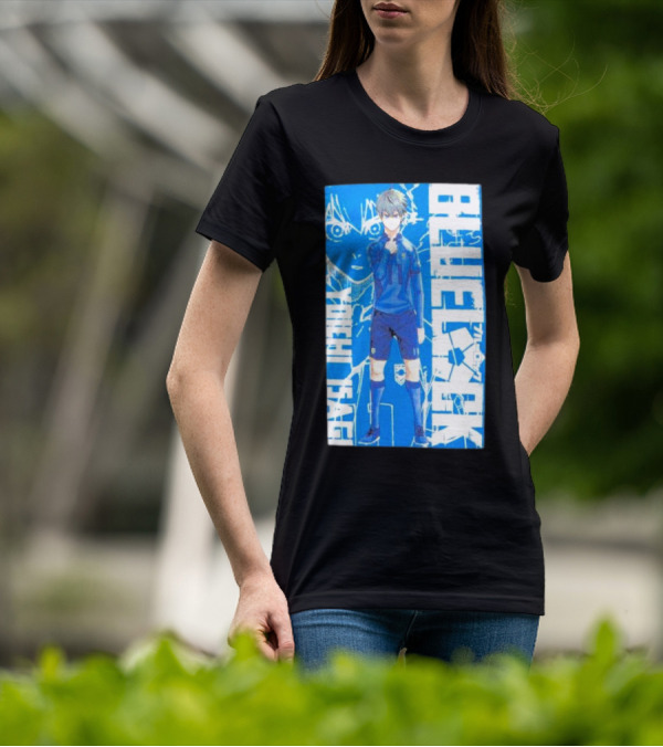 Blue Lock Isagi Yoichi Anime Soccer Character Bold Blue T-Shirt