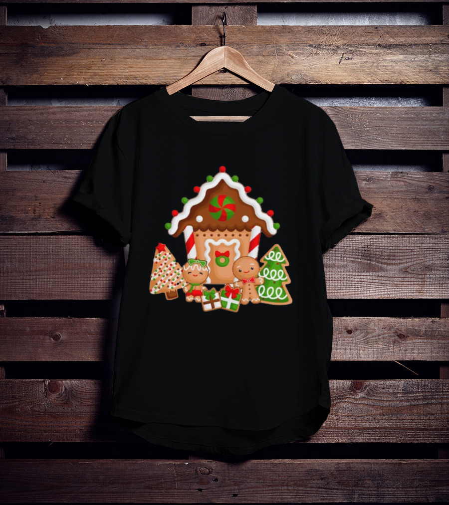 Gingerbread House Christmas With Peppermint And Cookie Decorations T-Shirt