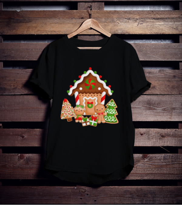Gingerbread House Christmas With Peppermint And Cookie Decorations T-Shirt