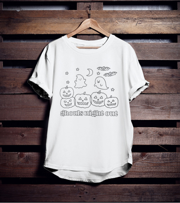 Ghouls Night Out Ghosts Bats Jack-o'-Lanterns Moon Stars T-Shirt