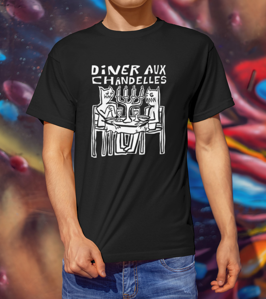Iskream5 Diner Aux Chandelles Candlelit Dinner With Cat Creatures T-Shirt