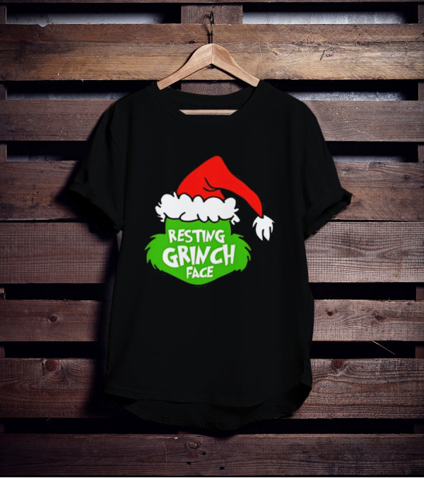 Resting Grinch Face Santa Hat Christmas T-Shirt