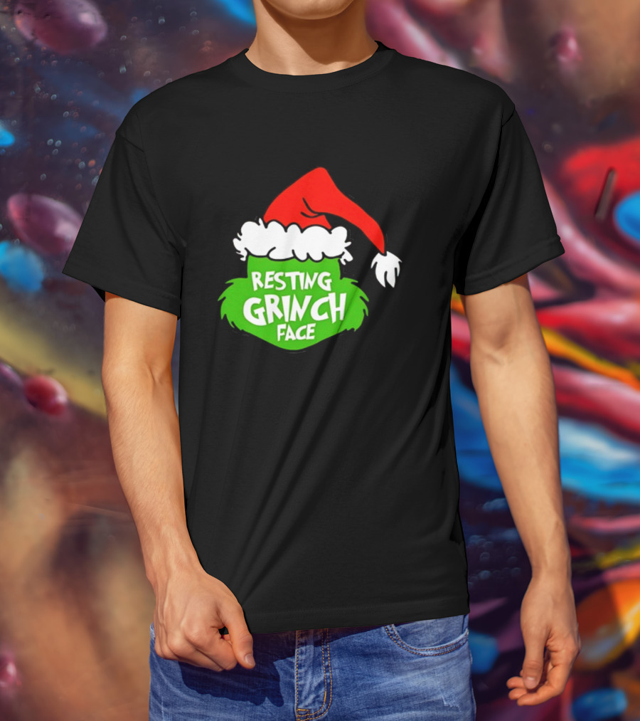 Resting Grinch Face Santa Hat Christmas T-Shirt