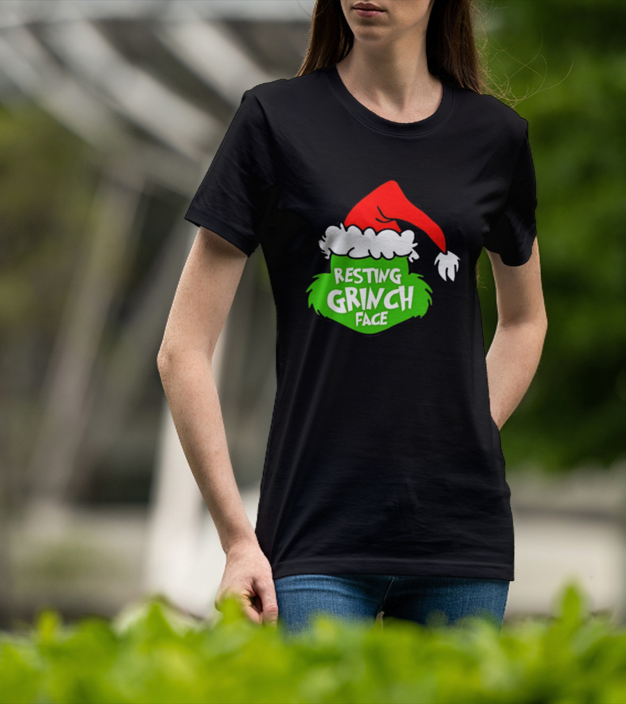 Resting Grinch Face Santa Hat Christmas T-Shirt