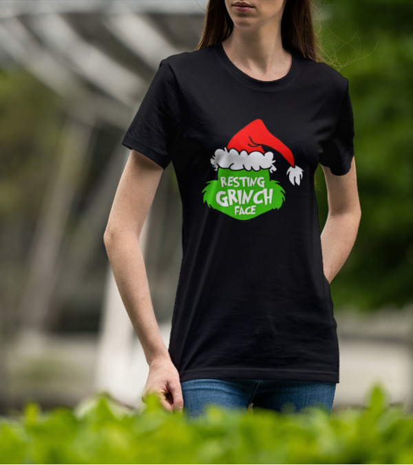 Resting Grinch Face Santa Hat Christmas T-Shirt