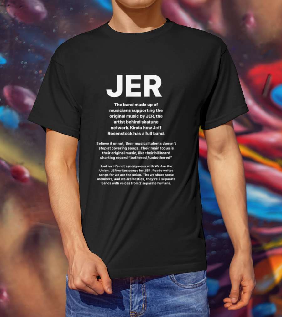 JER Skatunenetwork Band Supporting Original Music By JER Artist Behind Skatune Network Jeff Rosenstock Full Band T-Shirt