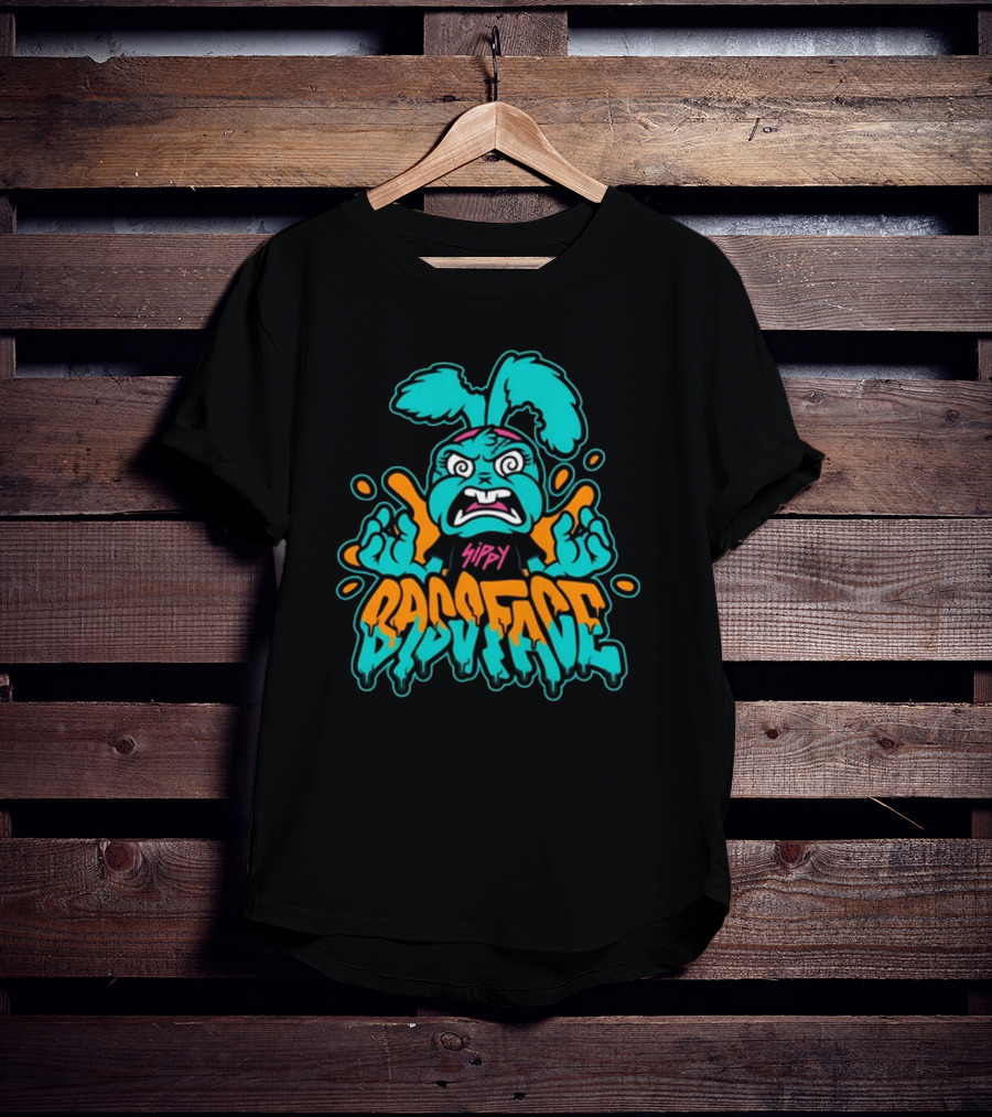 Sippy Bass Face Angry Cartoon Character With Blue And Orange Accents T-Shirt