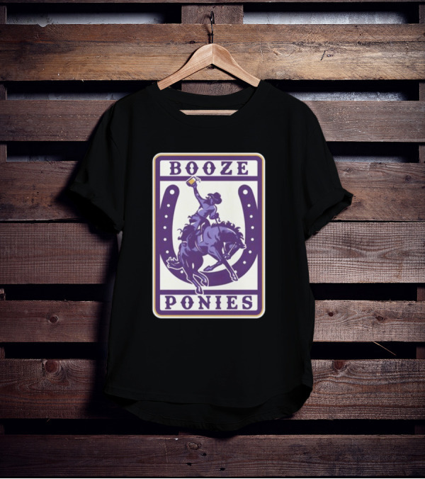 Booze Ponies Rodeo Rider With Horseshoe And Drink Cup T-Shirt