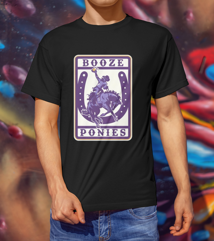 Booze Ponies Rodeo Rider With Horseshoe And Drink Cup T-Shirt