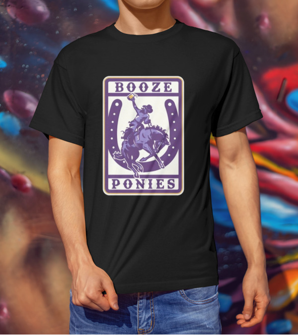 Booze Ponies Rodeo Rider With Horseshoe And Drink Cup T-Shirt