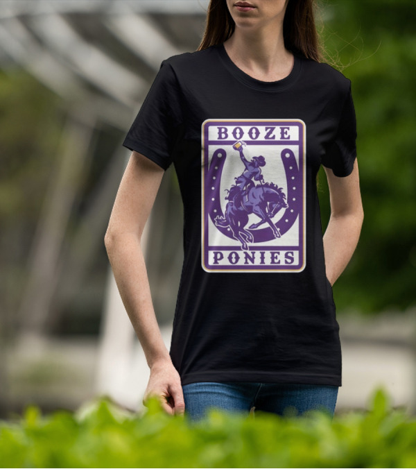 Booze Ponies Rodeo Rider With Horseshoe And Drink Cup T-Shirt