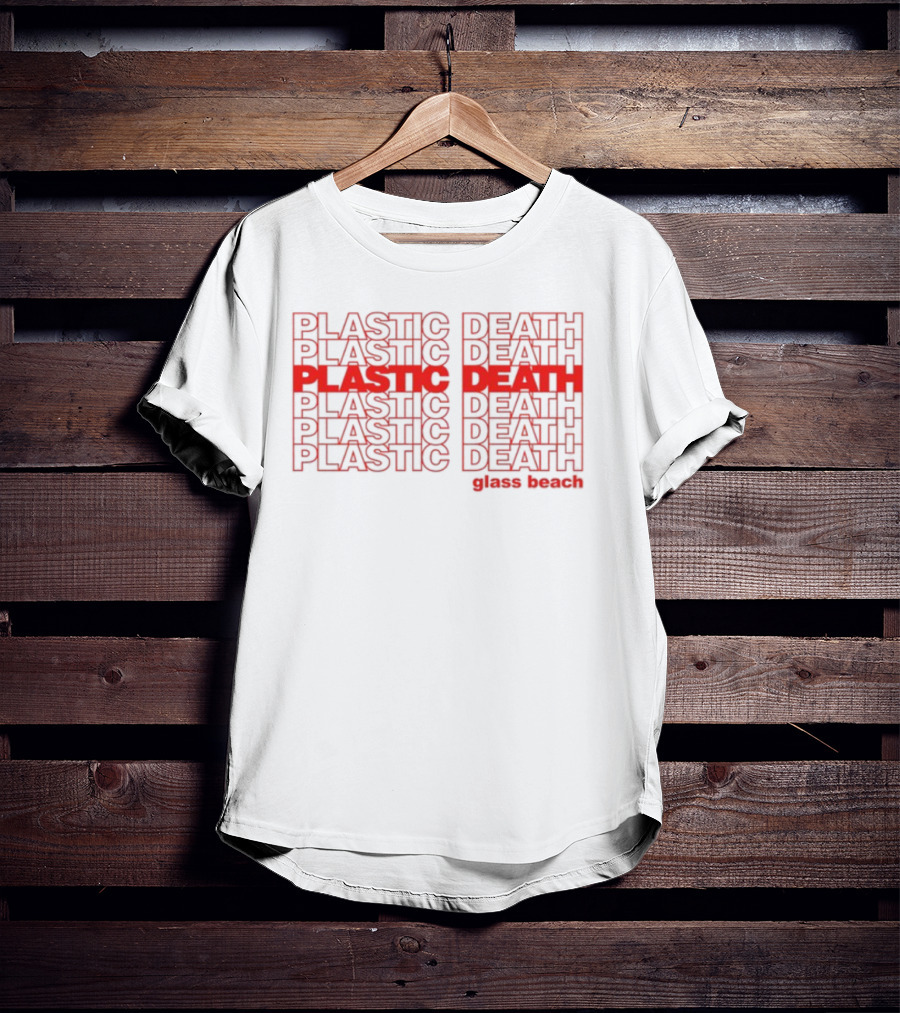 Plastic Death Glass Beach Repeated Text Ringer T-Shirt