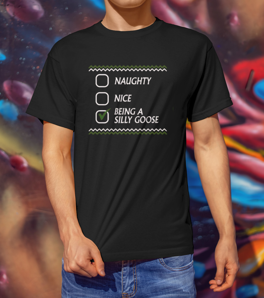 Naughty Nice Being A Silly Goose Checked T-Shirt