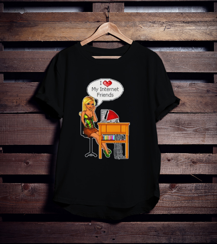 Cherrykitten I Love My Internet Friends Y2K Vintage Blonde Girl At Desk Pixel T-Shirt