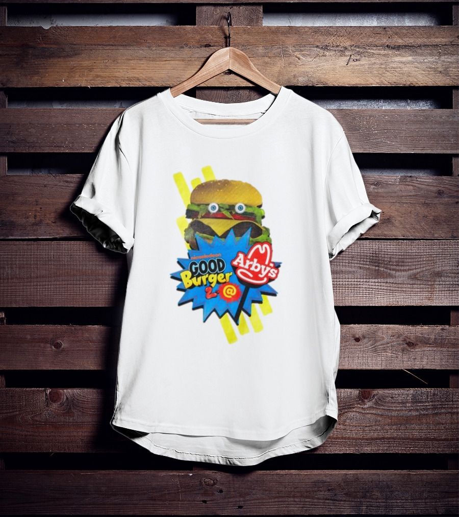 Nickelodeon Good Burger 2 Arby's Collaboration Burger With Eyeballs And Red Arby's T-Shirt