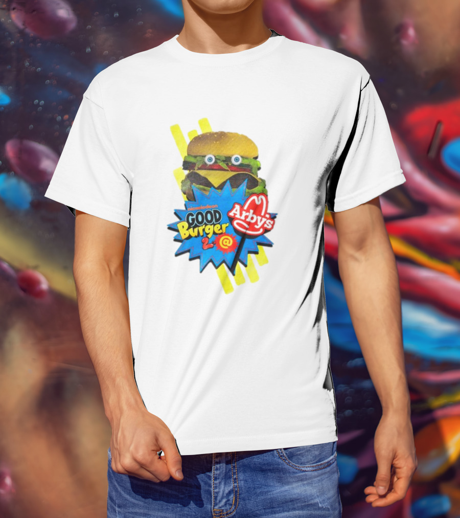 Nickelodeon Good Burger 2 Arby's Collaboration Burger With Eyeballs And Red Arby's T-Shirt