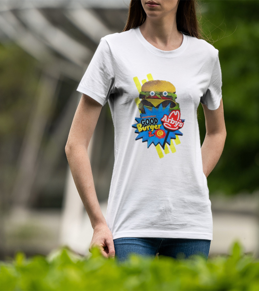 Nickelodeon Good Burger 2 Arby's Collaboration Burger With Eyeballs And Red Arby's T-Shirt