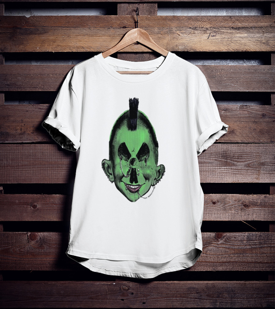 Willy Warhol Green Punk Face Mohawk Piercings T-Shirt