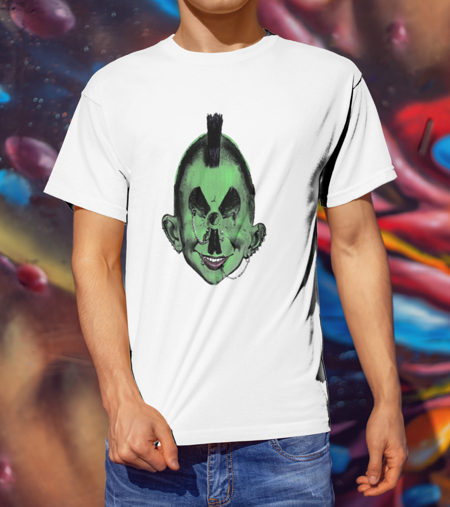 Willy Warhol Green Punk Face Mohawk Piercings T-Shirt