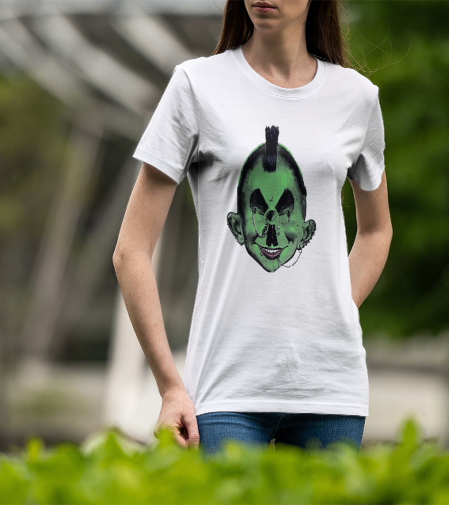 Willy Warhol Green Punk Face Mohawk Piercings T-Shirt