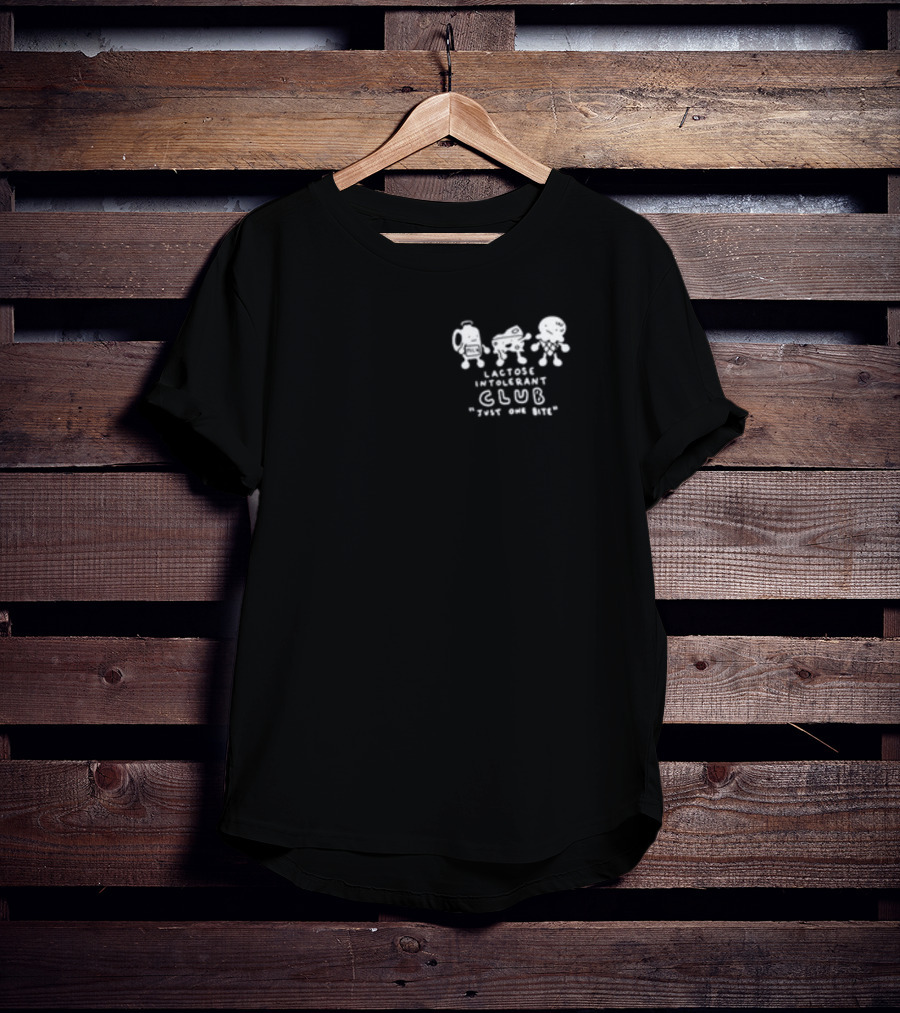 Lactose Intolerant Club Just One Bite Funny Milk Cheese Ice Cream Cartoon T-Shirt