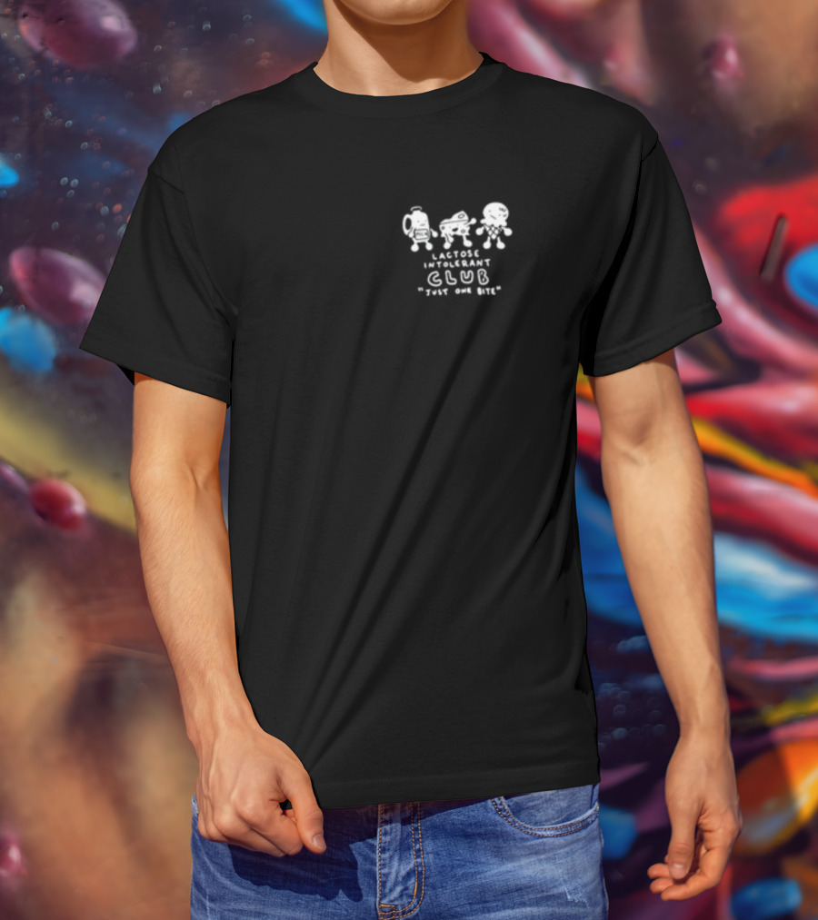 Lactose Intolerant Club Just One Bite Funny Milk Cheese Ice Cream Cartoon T-Shirt