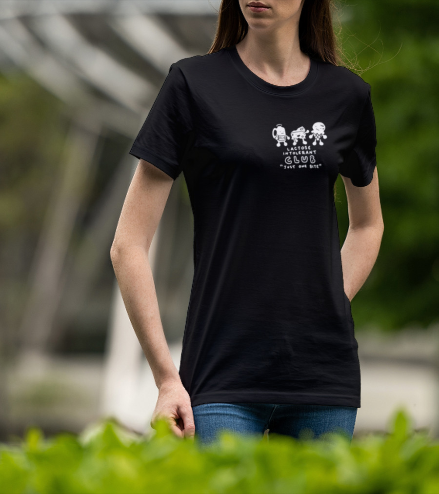 Lactose Intolerant Club Just One Bite Funny Milk Cheese Ice Cream Cartoon T-Shirt