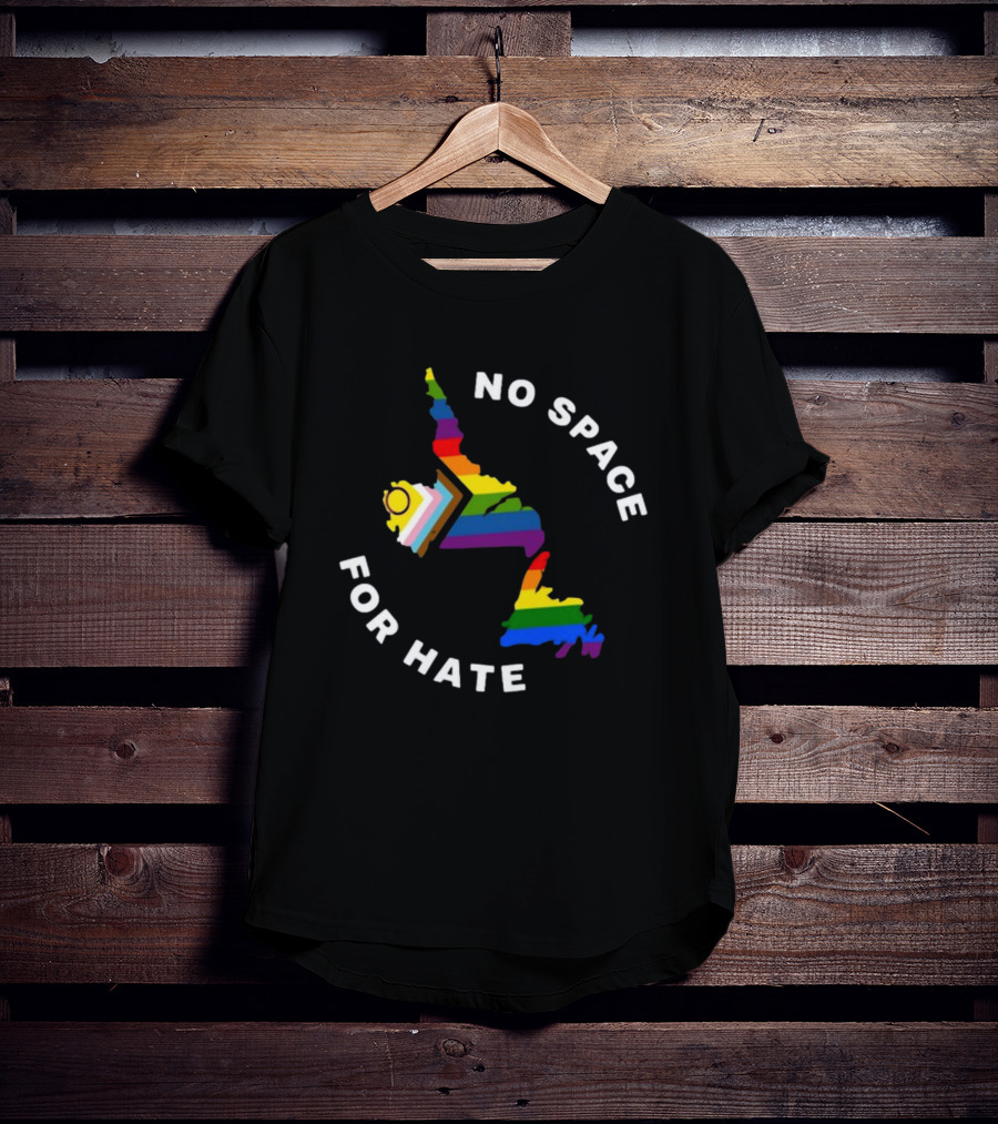 No Space For Hate Rainbow Pride Inclusivity Flag And Map T-Shirt