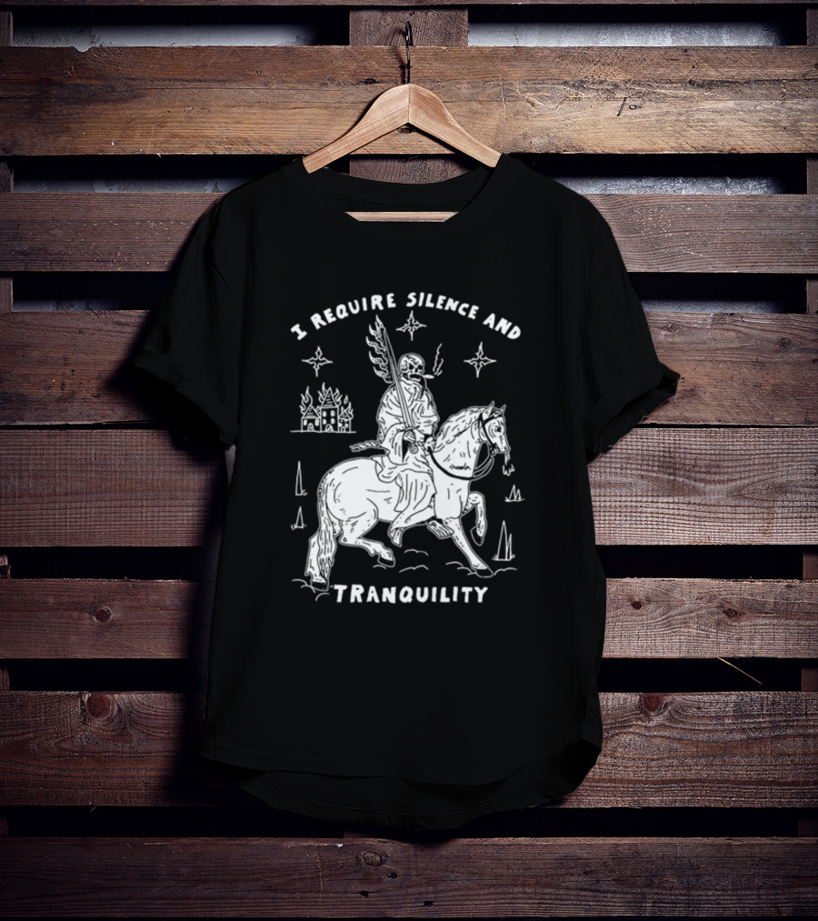 I Require Silence And Tranquility Grim Reaper On Horse With Burning Castle And Stars T-Shirt