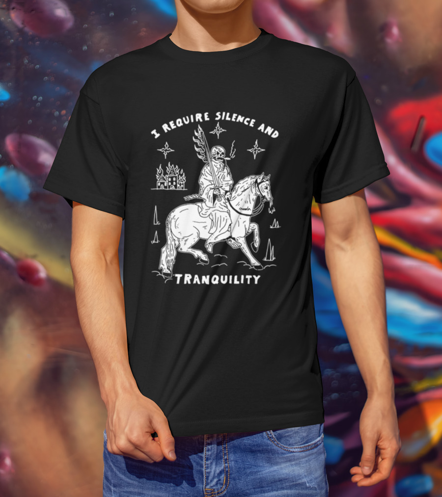 I Require Silence And Tranquility Grim Reaper On Horse With Burning Castle And Stars T-Shirt
