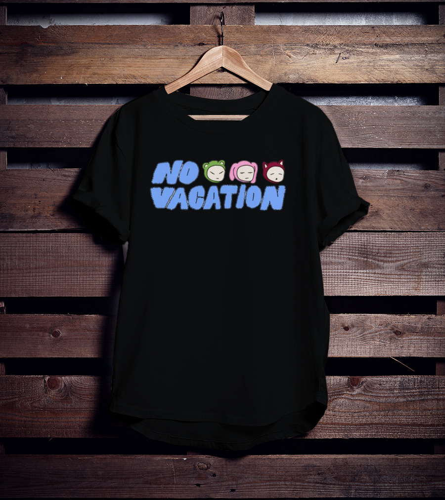 No Vacation Store Ivory No Vacation Text With Cartoon Faces T-Shirt