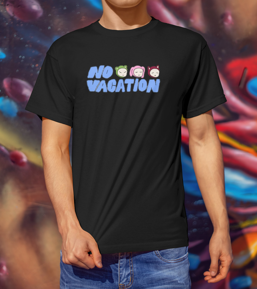 No Vacation Store Ivory No Vacation Text With Cartoon Faces T-Shirt