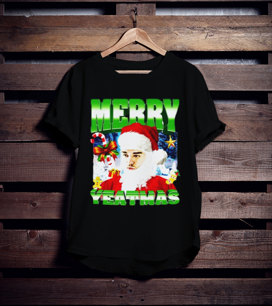 Memeabletees Merry Yeatmas Santa Claus Candy Canes And Snowflakes T-Shirt
