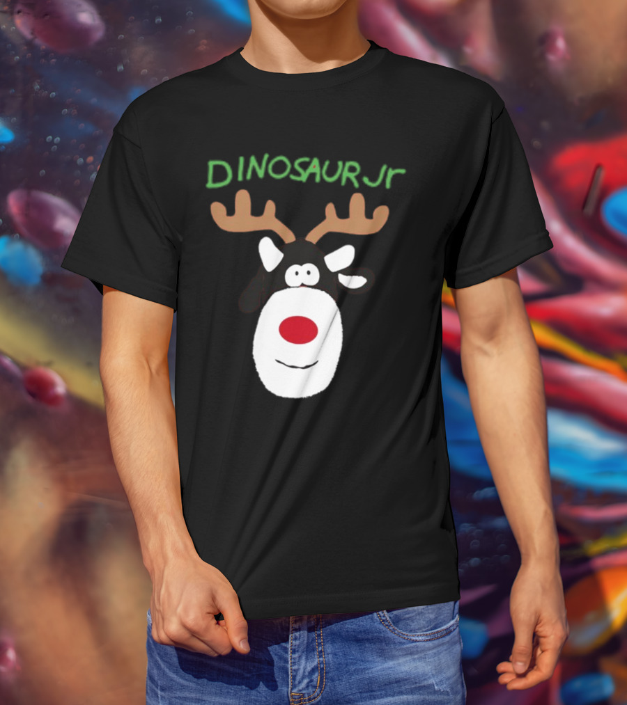 Dinosaur Jr Reindeer With Red Nose And Antlers T-Shirt