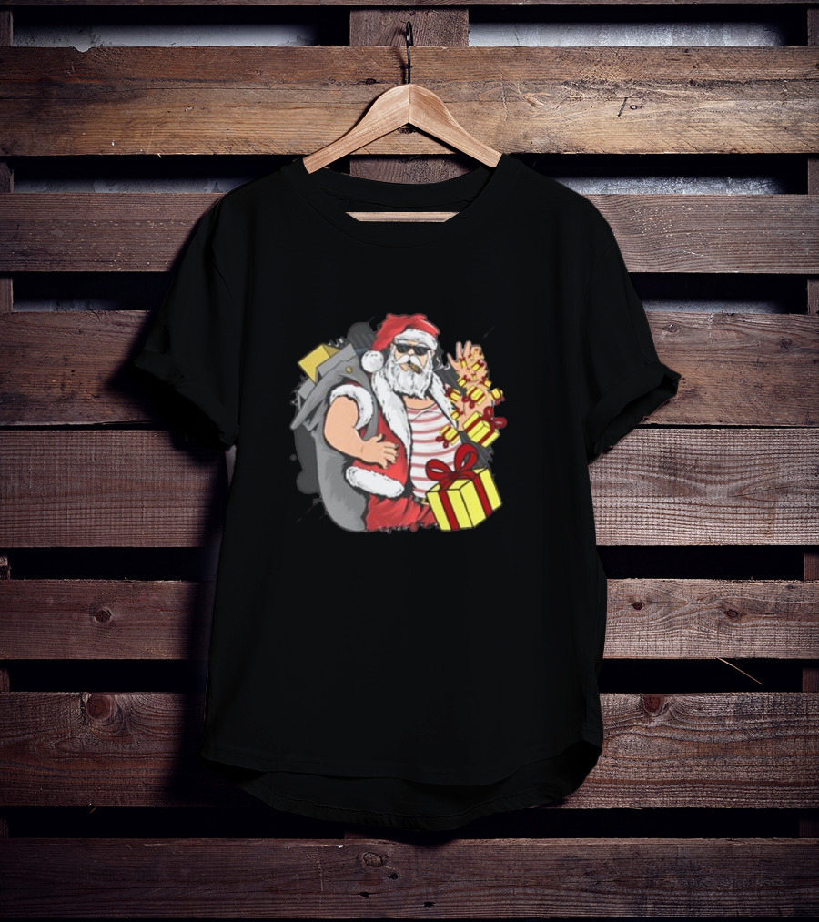 Santa Claus Christmas Cool Gift Vibe With Sunglasses And Peace Sign T-Shirt