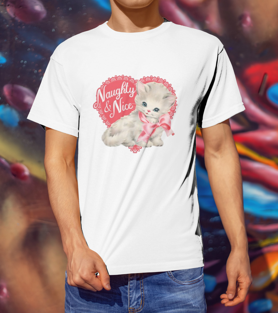 Nessa Barrett Store Naughty And Nice Kitten Heart Bow T-Shirt