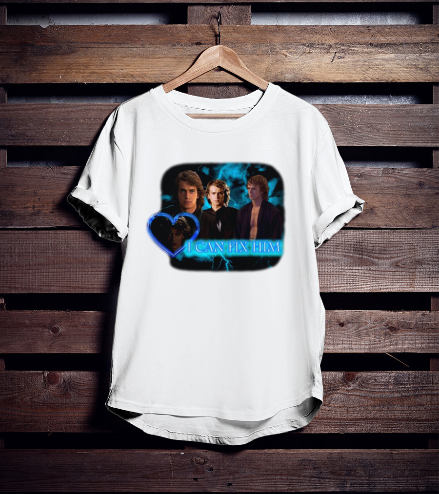 I Can Fix Him Anakin Blue Heart Lightning Background T-Shirt