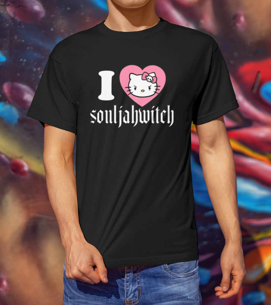 I Love Souljahwitch Cute Cat In Pink Heart T-Shirt
