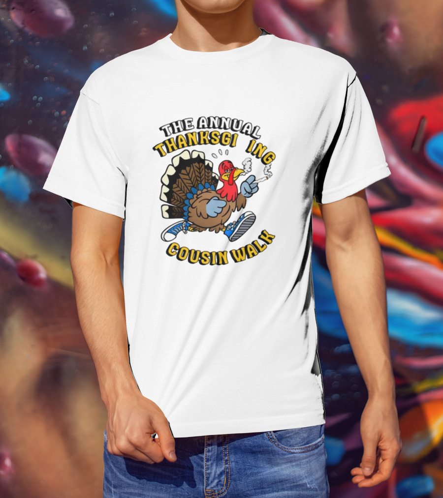The Annual Thanksgiving Cousin Walk Turkey Smoking Sneakers Fun T-Shirt