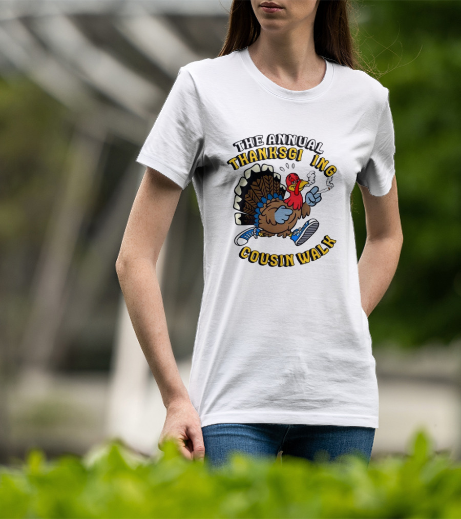 The Annual Thanksgiving Cousin Walk Turkey Smoking Sneakers Fun T-Shirt