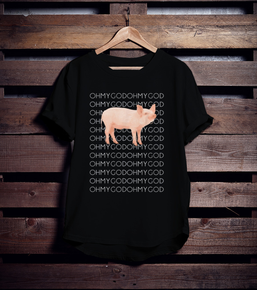 Vessyteena Shane Dawson Oh My God Pig Repeated Text Pink Pig Image T-Shirt