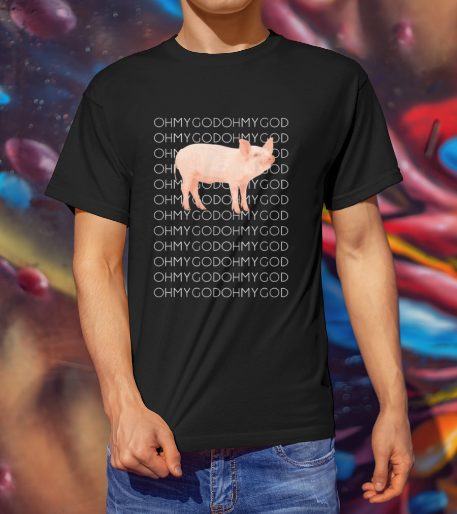 Vessyteena Shane Dawson Oh My God Pig Repeated Text Pink Pig Image T-Shirt