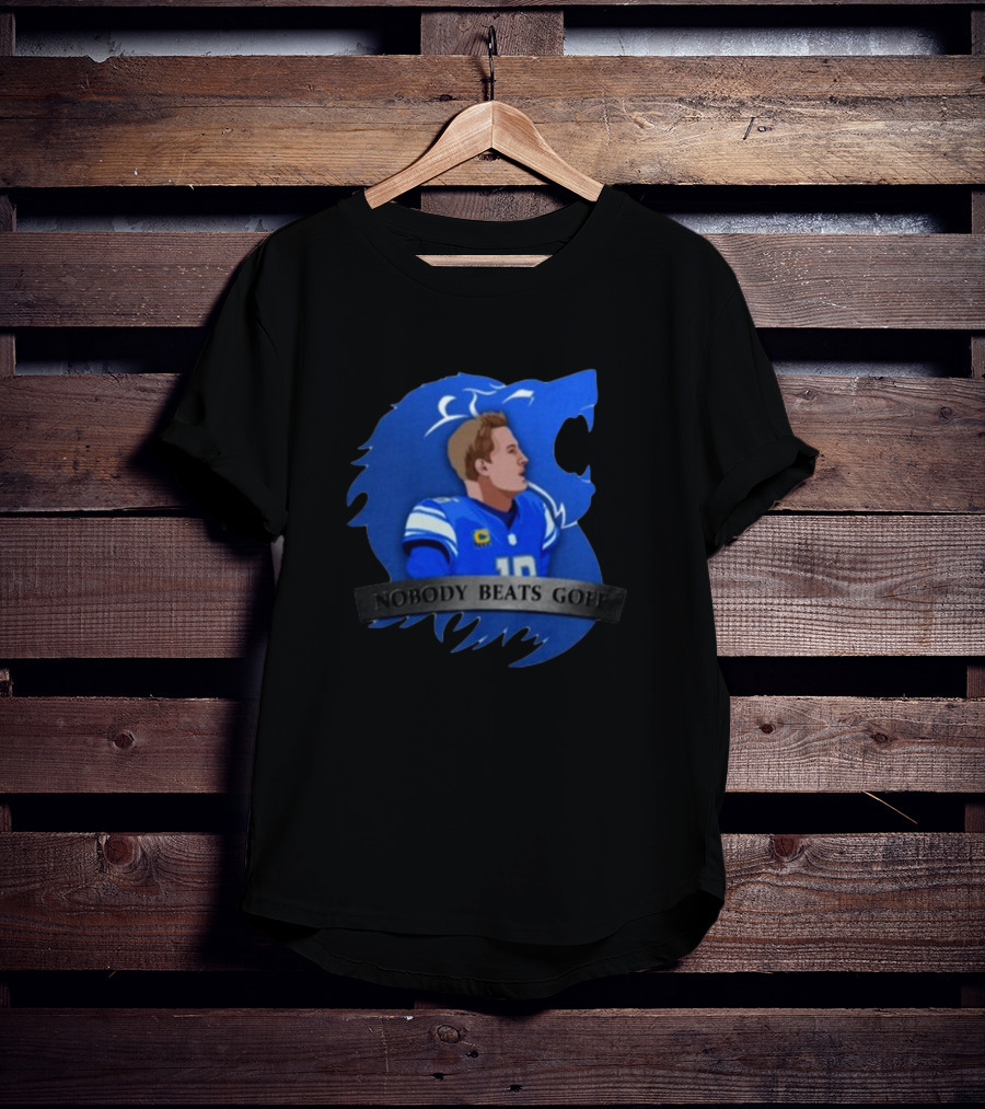 Nobody Beats Goff Detroit Lions Quarterback Blue Lion Background T-Shirt