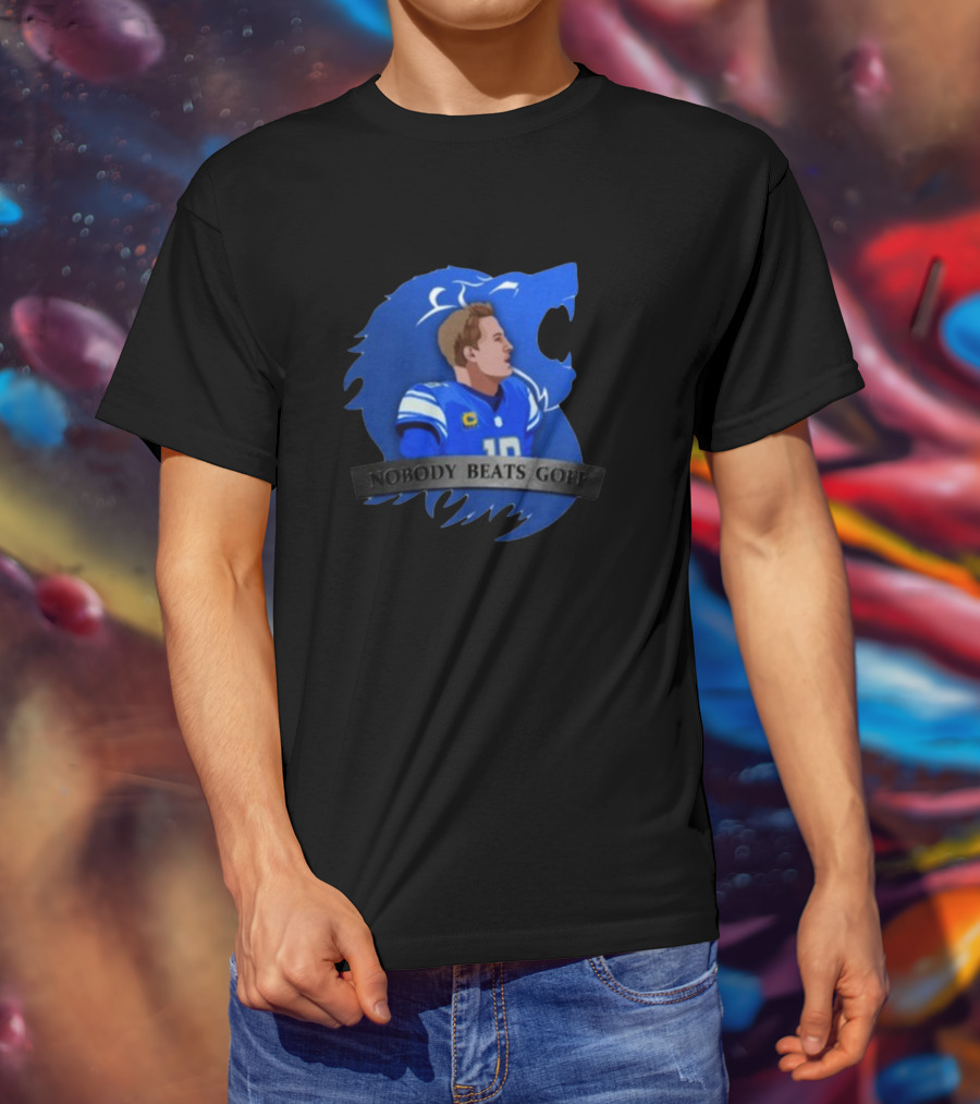 Nobody Beats Goff Detroit Lions Quarterback Blue Lion Background T-Shirt